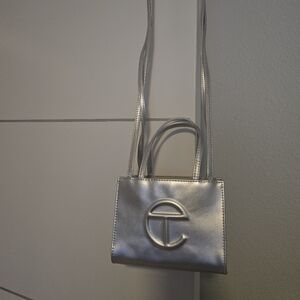 Silver metallic Telfar small Authentic
